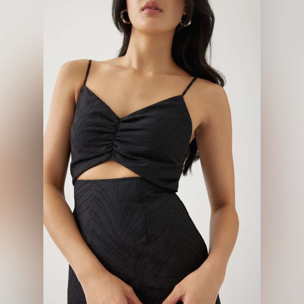 Spaghetti Strap Midi Dress with Front Cutout in Black - Picture 4 of 5